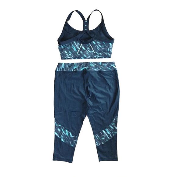 AVIA Black Green Design Print Sports Bra And Capri Leggings Set Medium - Picture 9 of 13